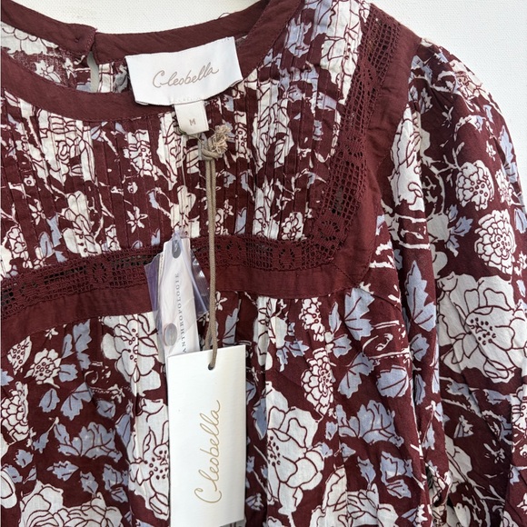 Anthropologie Rafia Blouse by Cleobella NWT Cranberry Floral - Picture 3 of 6